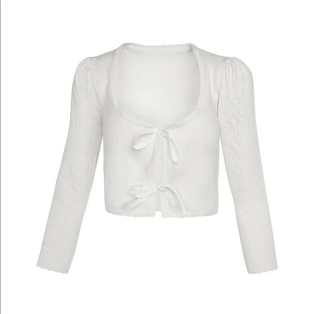 NWOT FLL White Pointelle Knit Cardigan XS Extra Small - Picture 4 of 9